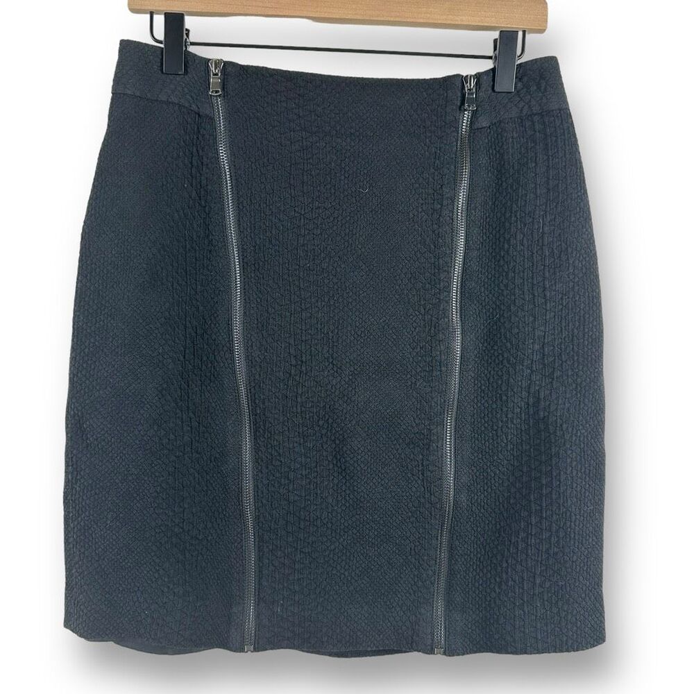 Ann Taylor Women's 8 Quilted Double Zipper Mini Skirt Black Dark Academia Office